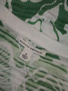 Womens BANANA REPUBLIC Green Floral cotton Crop cardigan sweater Sz S 
