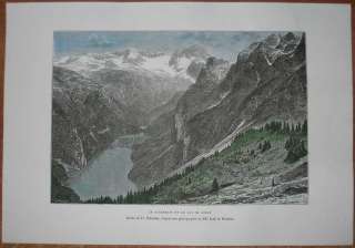 1878 Reclus print DACHSTEIN AND LAKE OF GOSAU, AUSTRIA  