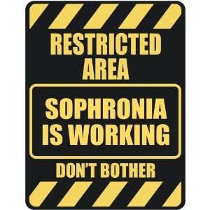   RESTRICTED AREA SOPHRONIA IS WORKING  PARKING SIGN 