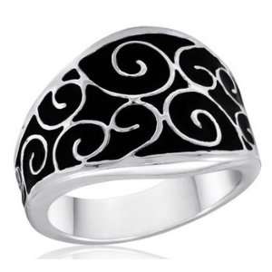  DaVinci Black Filigree Design Fashion Ring Double Sterling 