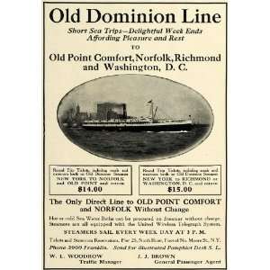  1912 Ad Old Dominion Cruise Line Old Point Comfort Rate 