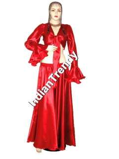 Red Satin Skirt Ruffle Top Choli Belly Dance Costume  