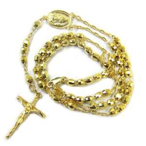    Sterling Silver Gold Plated Rosary Beaded Necklace 20 Inch Jewelry