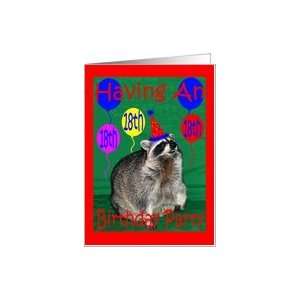  Invitation to 18th Birthday Party, Raccoon with party hat 