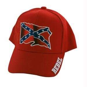  Cap, Red, Embroidered, Rebel Flag