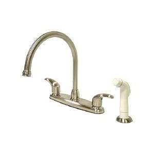   Legacy Goose Neck Kitchen Faucet With White Side Spray  Satin Nickel