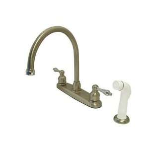   Two Handle Goose Neck Kitchen Faucet with White Sprayer, Satin