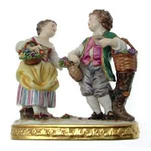 c1960 Rudolstadt Volkstedt figure group of boy and girl with baskets 