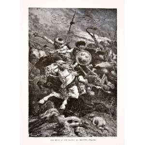  1875 Woodcut Huns Battle Chalon Attila Catalaunian Plains 
