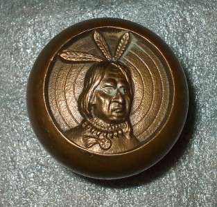 Antique Vintage 3 feather Indian Bust Cast Bronze Door Knob Great 