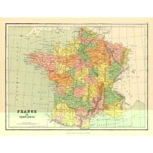  Bartholomew 1858 Antique Map of France in Provinces 