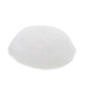  15 Centimeter Tightly Knitted Kippah in Solid White 