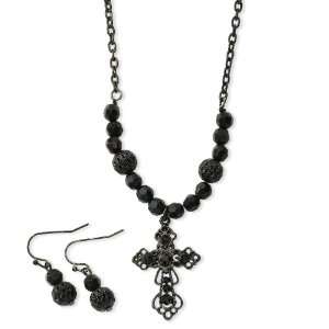   Beaded Earrings and 16 Inch Cross Necklace Set 1928 Boutique Jewelry