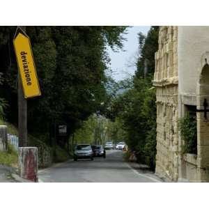 Detour Sign Hanging on a Pole Along a Roadway, Asolo, Italy Premium 