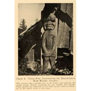  1918 Print Totem Pole Grizzly Bear Native American Home 