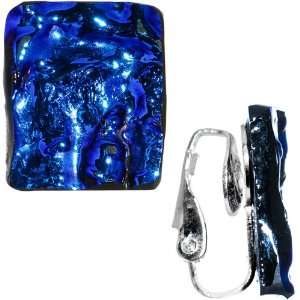  Handcrafted Blue for You Dichroic Glass Clip On Earrings Jewelry