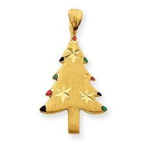  14k Yellow Gold Satin & Diamond cut Christmas Tree Charm 