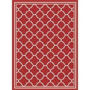   CY6918 248 Red and Ivory Indoor/Outdoor Square Area Rug, 6 Feet 7 Inch