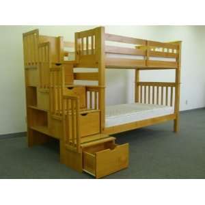  Bunk Bed Tall Twin over Twin Stairway in Honey Furniture 