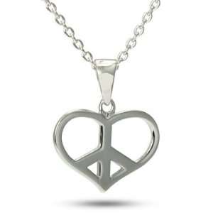   Sterling Silver Heart Peace Sign Fashion Pendant Necklace Jewelry