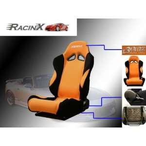    Orange with Black Universal Racing Seats   Pair Automotive