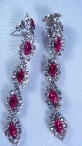 Red clear RHINESTONE necklace earrings SET bridal Valentines NICE 