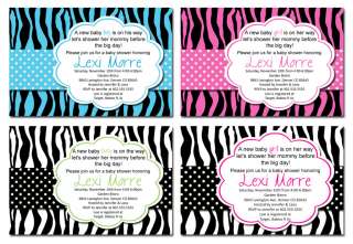 Custom Hot Pink Zebra Print Polka Dot Baby or Bridal Shower Invitation 