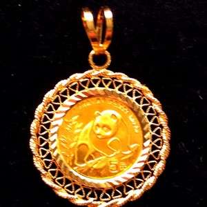 Chinese Panda/Temple of Heaven 24K Gold Coin Pendant in 14K Yellow 