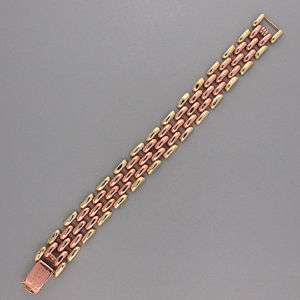 RETRO ART DECO 14K 1945 PINK AND GREEN GOLD HINGED 5 ROW PANTHER LINK 