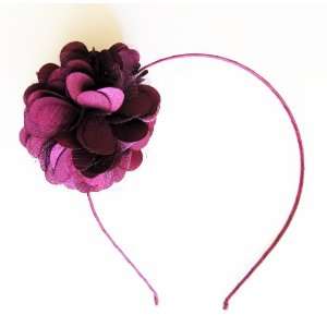    Handmade Satin & Tulle Flower Metal Headband Dark Purple Baby