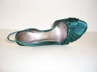 NINE WEST Satin Green Womens Shoes Slingbacks Size 8.5  