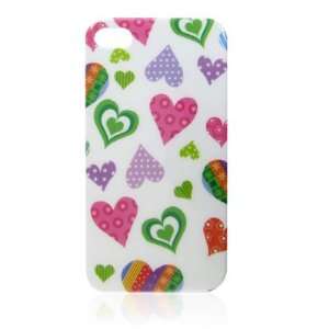 Gino Colorful Hearts Pattern IMD Hard Plastic Back Cover for iPhone 4 