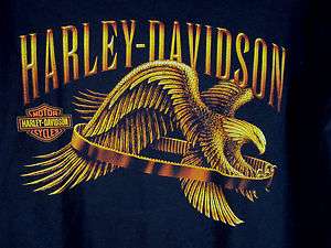 vtg Harley Davidson logo motorcycle biker Tee shirt Gold eagle emblem 