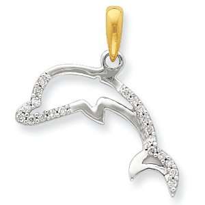  Sterling Silver & Vermeil Diamond Dolphin Pendant Jewelry