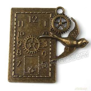 10x Antique Bronze Swallow Rectangle Mimetic Clock Alloy Pendants 