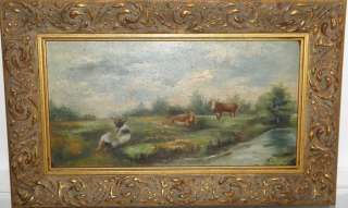 Unusual Antique Cow Painting NR  