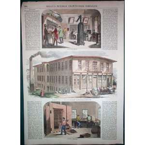 1855 Hand Colored Illustration Walcott Brothers Manufactory 