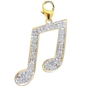  14K Gold 1/10ct HIJ Diamond Music Note Spring Ring Charm 