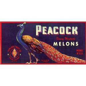  PEACOCK FANCY WESTSIDE MELONS CALIFORNIA USA CRATE LABEL 