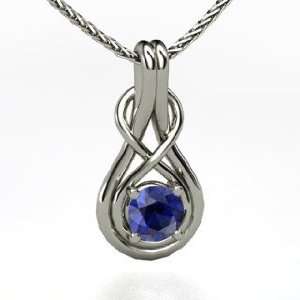  Infinity Knot Pendant, Round Sapphire Platinum Necklace 