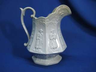 EARLY STAFFORDSHIRE BLUE PARIAN SALT GLAZE HANDLED PITCHER CHINESE 