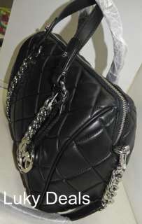 New MICHAEL KORS Quilted Studded ID Satchel Handbag Bag Medium Black 