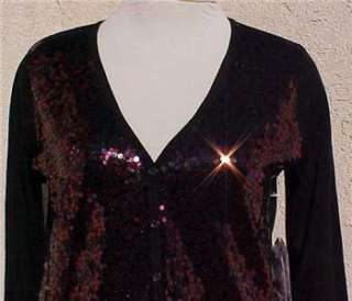 NEW NWT DIANE GILMAN CARDIGAN SWEATER XL BLACK RED PINK SEQUINS V NECK 