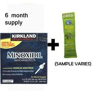 Kirkland Minoxidil 6 Month Supply (New Look) + Free Hair Care Sample 