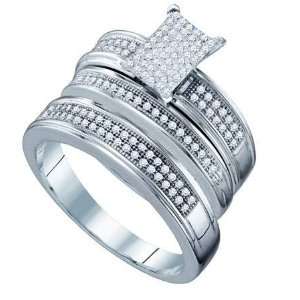 10KWG Micro Pave Diamond Trio Ring Set With 0.42 Carat Diamonds Across 