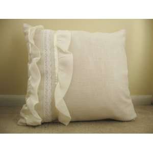  Linen Blend Accent Pillow with Chiffon Ruffle and Crochet 