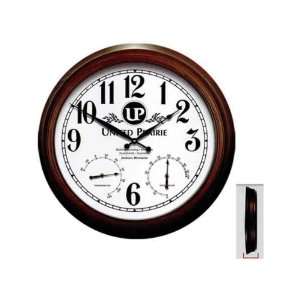  Metal wall clock, brass finish case with temperature and 