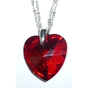  Heart Pendant   28 Double Chain with Red Crystal Heart 