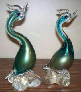 BEAUTIFUL VINTAGE ITALIAN VENETIAN MURANO GLASS ART BOOKENDS BIRDS 