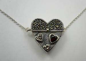 Vintage Sterling Silver Marcasite Heart Purse Necklaces  
